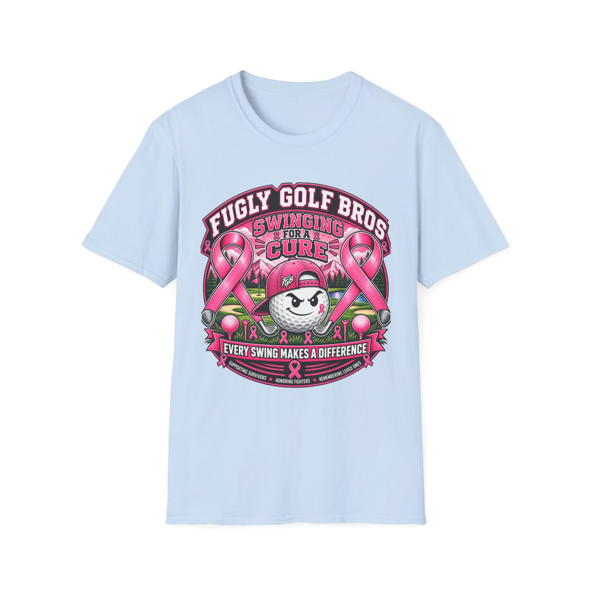 Swinging for a Cure Golf T-Shirt — Fugly Golf Bros Breast Cancer Awareness