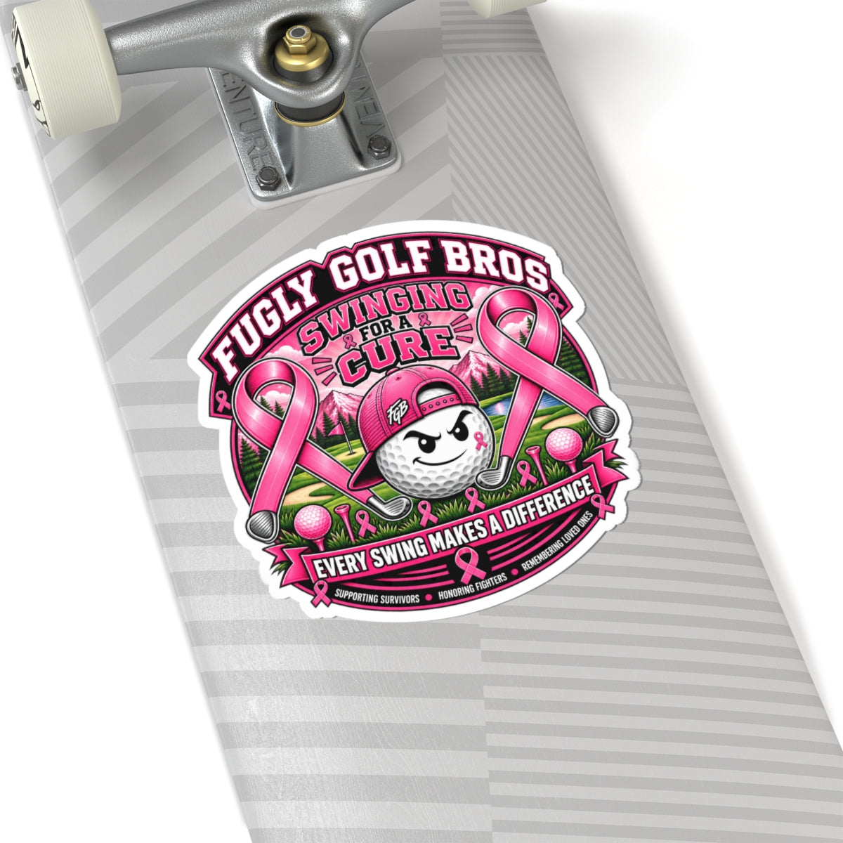 Breast Cancer Awareness Golf Sticker — "Fugly Golf Bros: Swinging for a Cure" Kiss-Cut