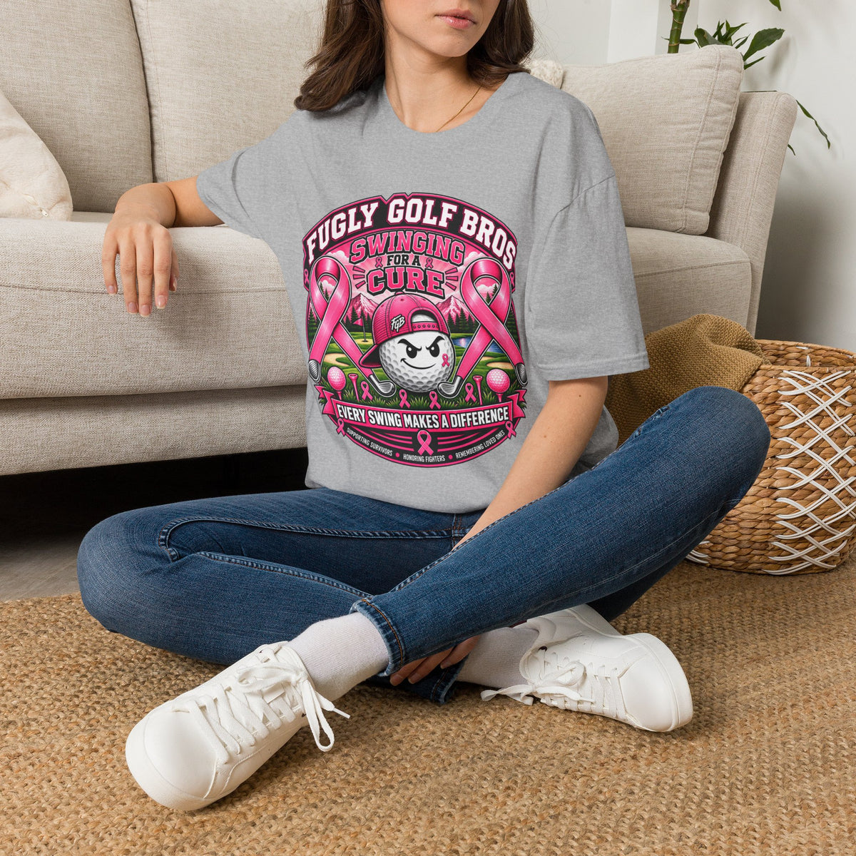 Swinging for a Cure Golf T-Shirt — Fugly Golf Bros Breast Cancer Awareness