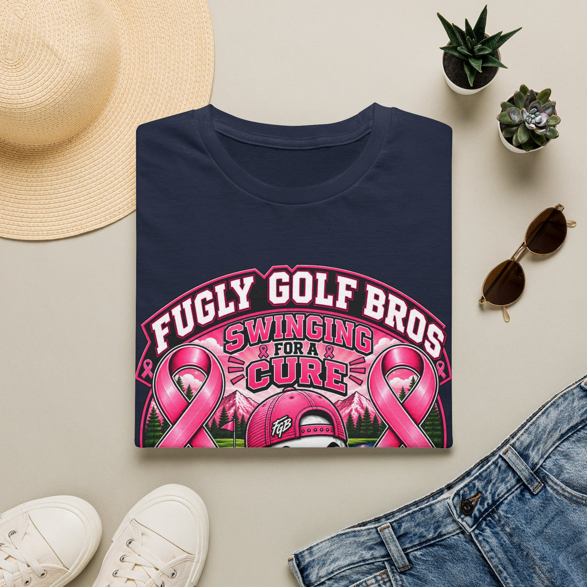 Swinging for a Cure Golf T-Shirt — Fugly Golf Bros Breast Cancer Awareness