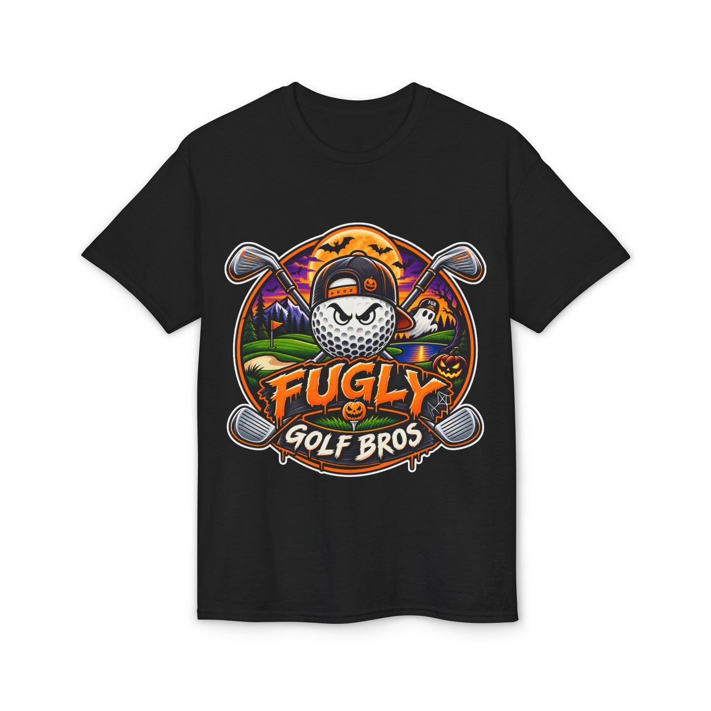 Fugly Golf Bros Graphic T-Shirt — Halloween Golf Skull Design