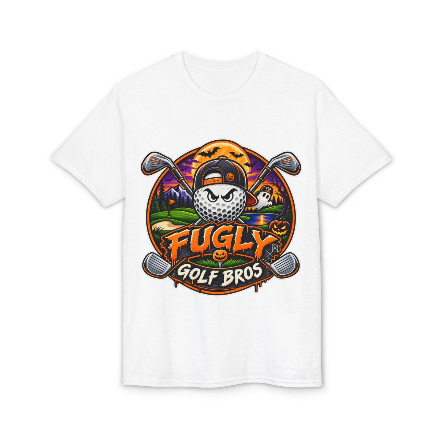 Fugly Golf Bros Graphic T-Shirt — Halloween Golf Skull Design