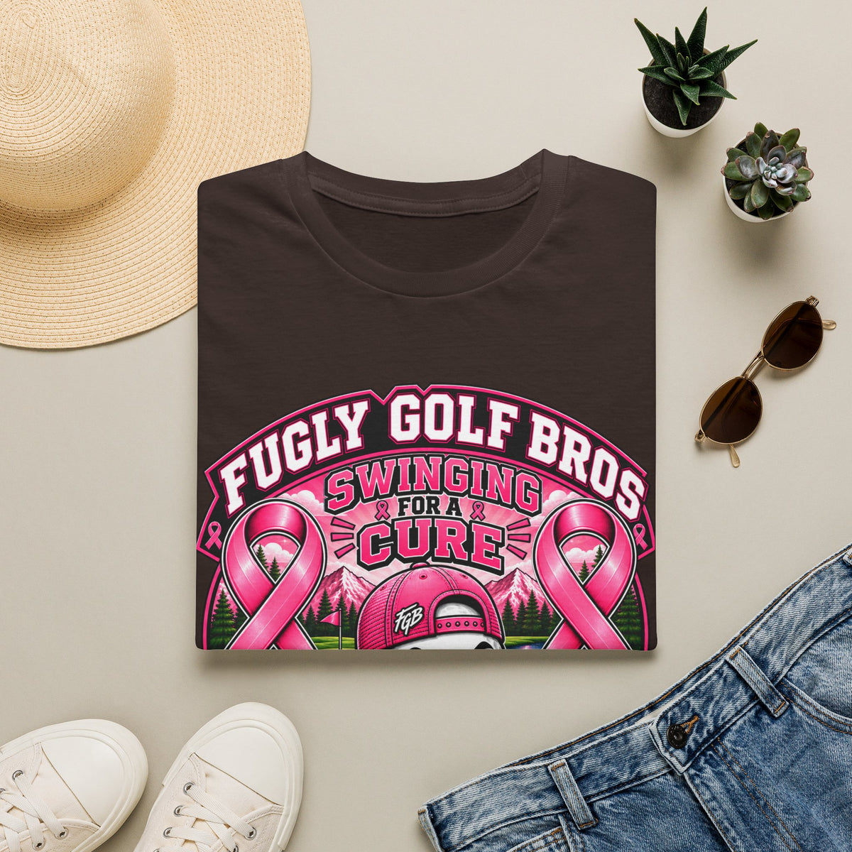 Swinging for a Cure Golf T-Shirt — Fugly Golf Bros Breast Cancer Awareness