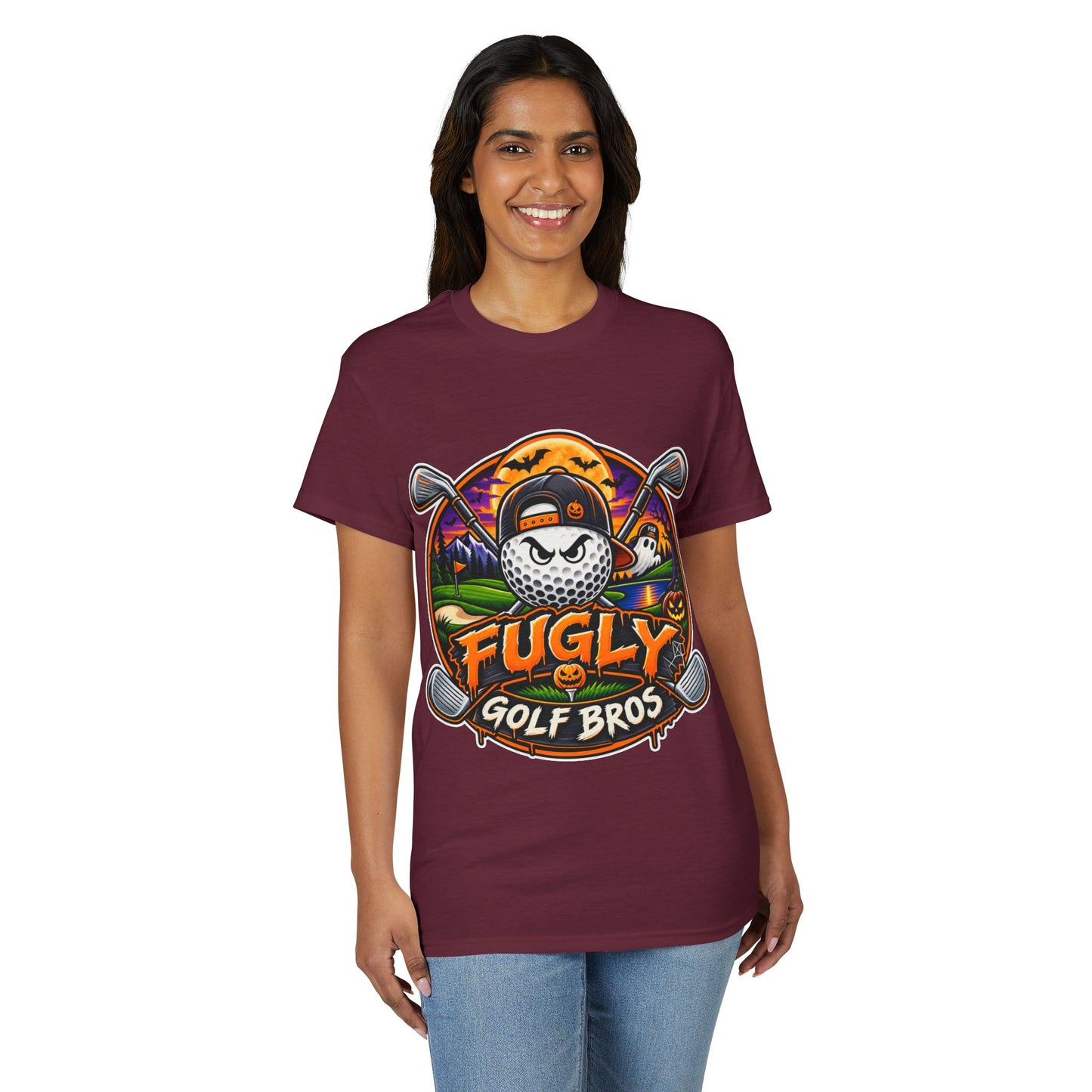 Fugly Golf Bros Graphic T-Shirt — Halloween Golf Skull Design