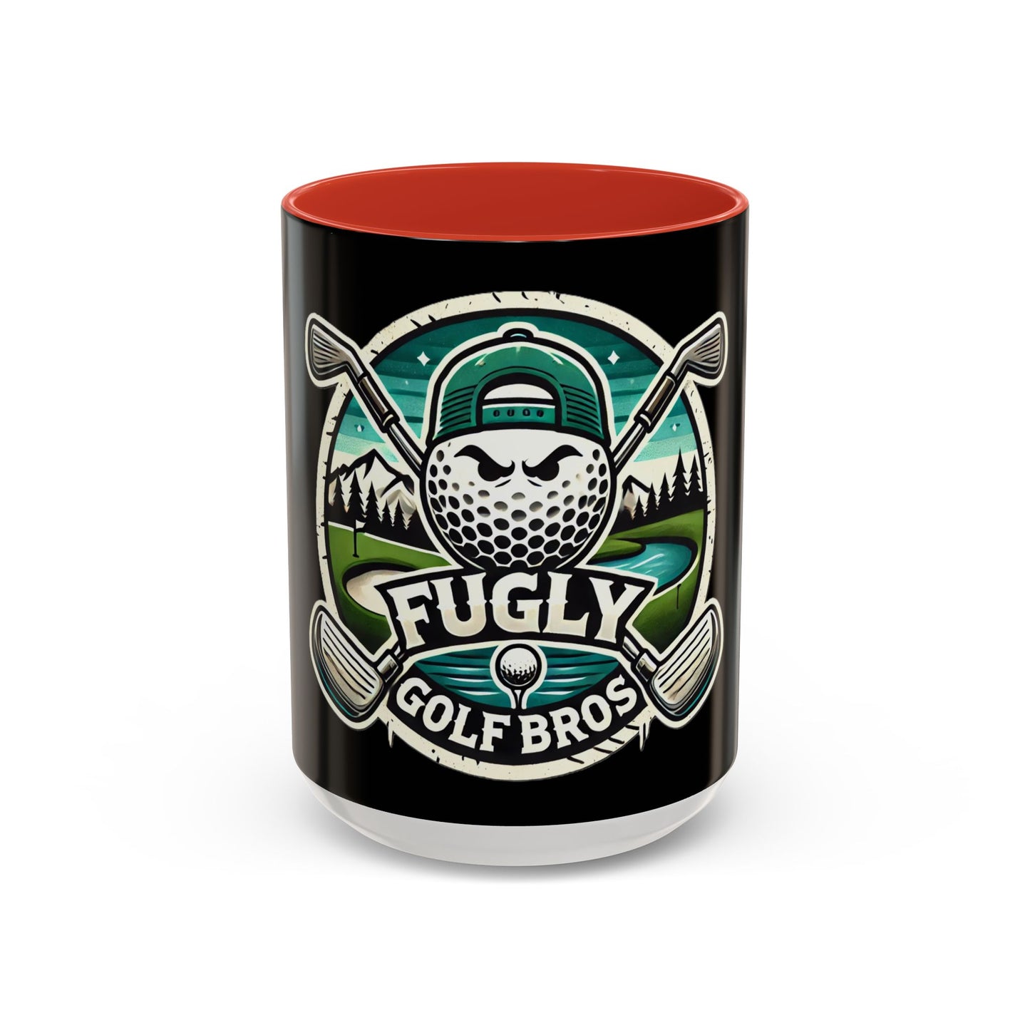 Fugly Golf Bros Accent Coffee Mug — Funny Golf Ball Logo 11/15oz
