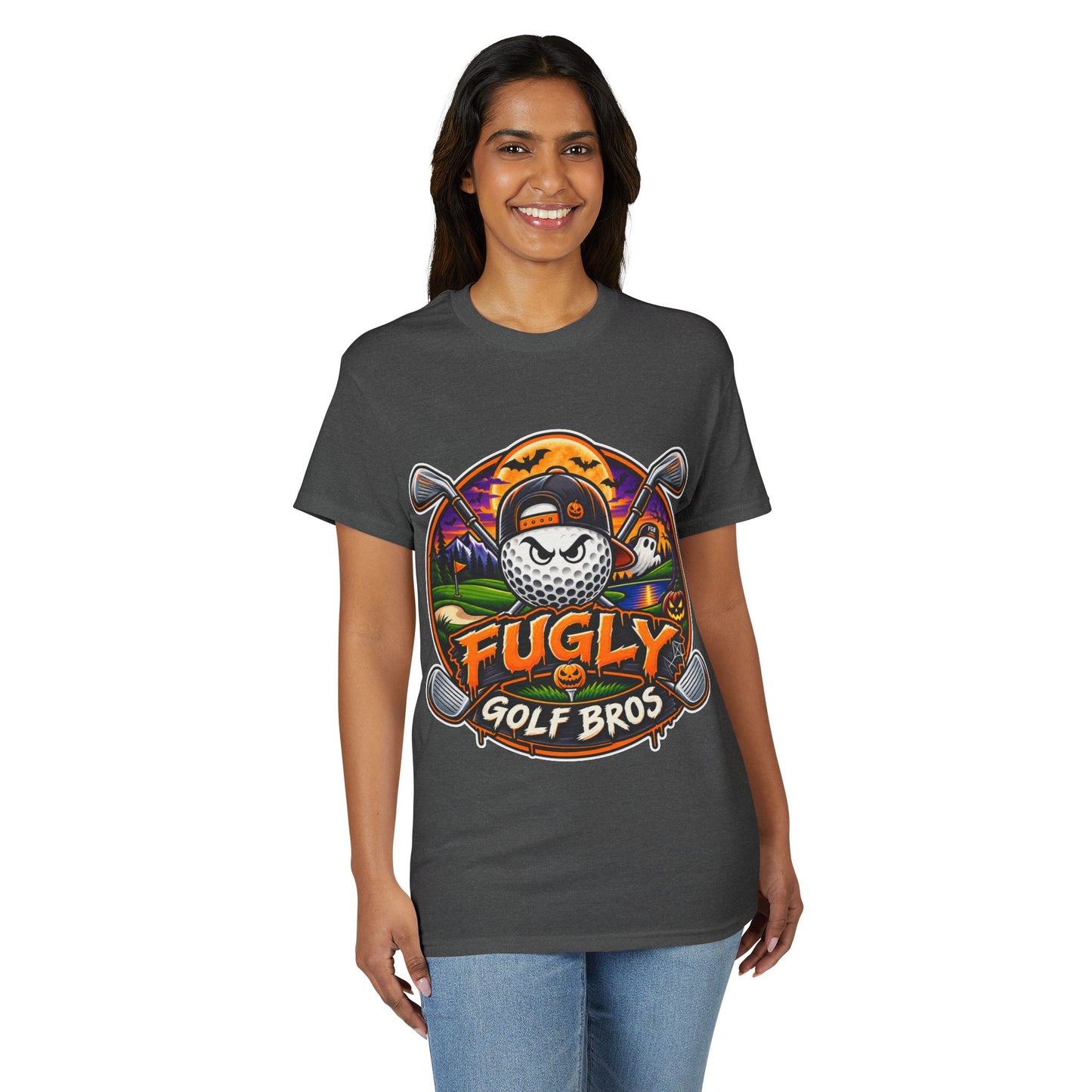 Fugly Golf Bros Graphic T-Shirt — Halloween Golf Skull Design