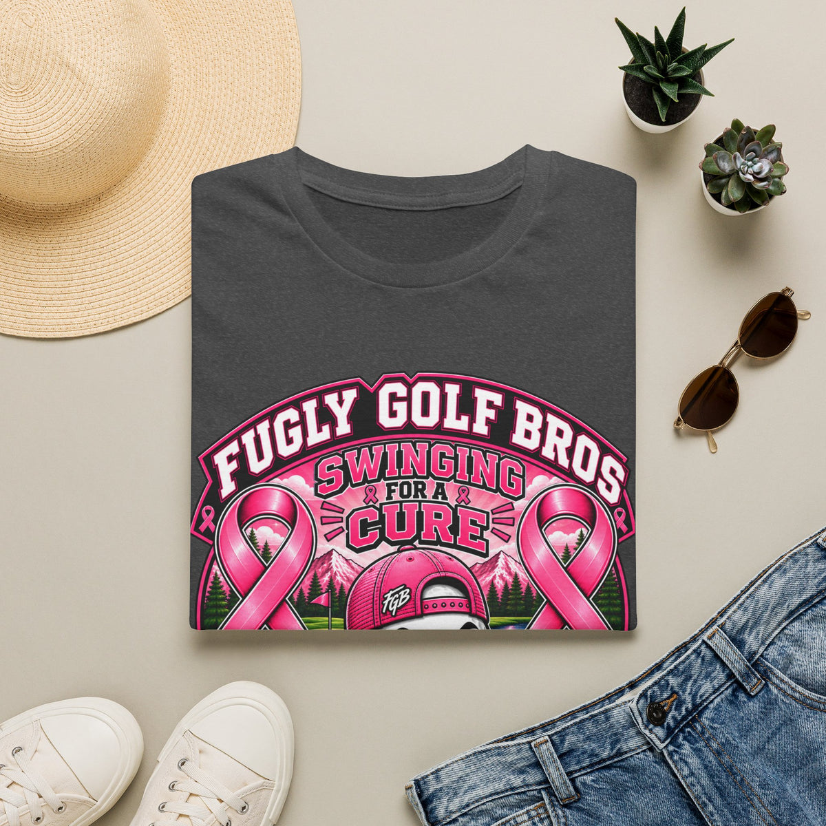 Swinging for a Cure Golf T-Shirt — Fugly Golf Bros Breast Cancer Awareness