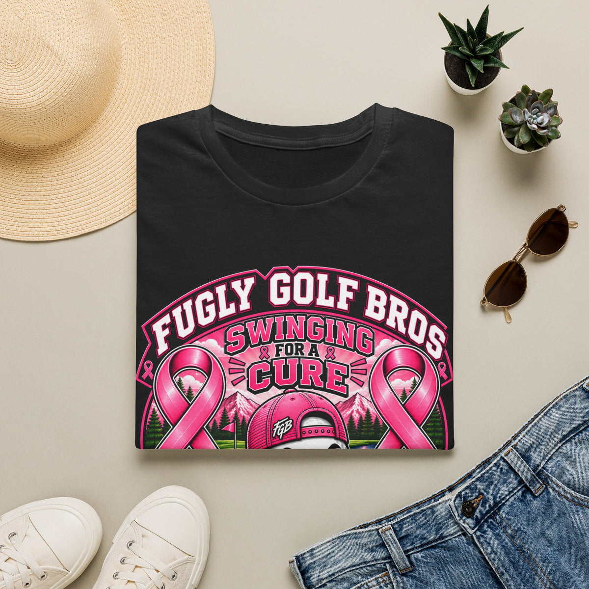 Swinging for a Cure Golf T-Shirt — Fugly Golf Bros Breast Cancer Awareness