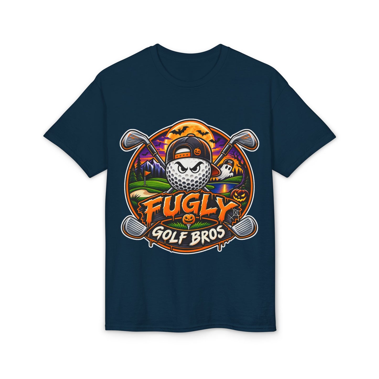 Fugly Golf Bros Graphic T-Shirt — Halloween Golf Skull Design