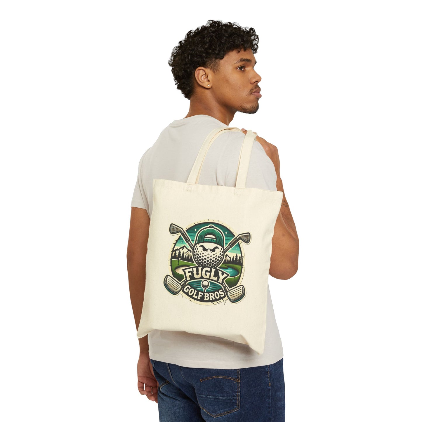 Golf Bros 'Fugly' Canvas Tote Bag – Funny Golf Logo Eco Shopper with QR Code