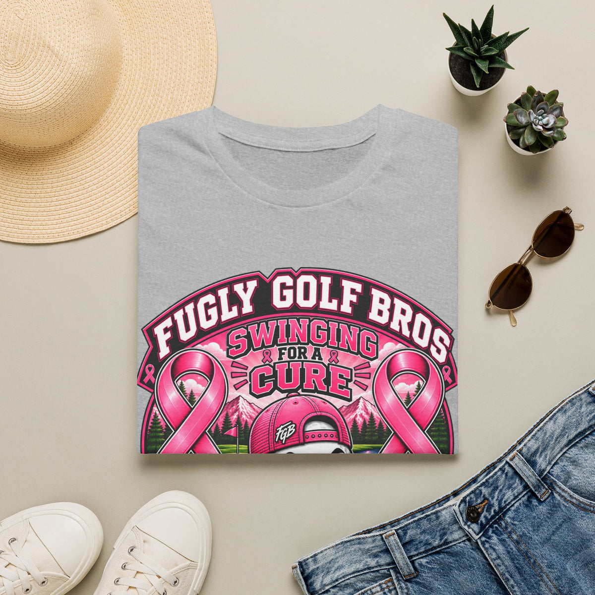 Swinging for a Cure Golf T-Shirt — Fugly Golf Bros Breast Cancer Awareness