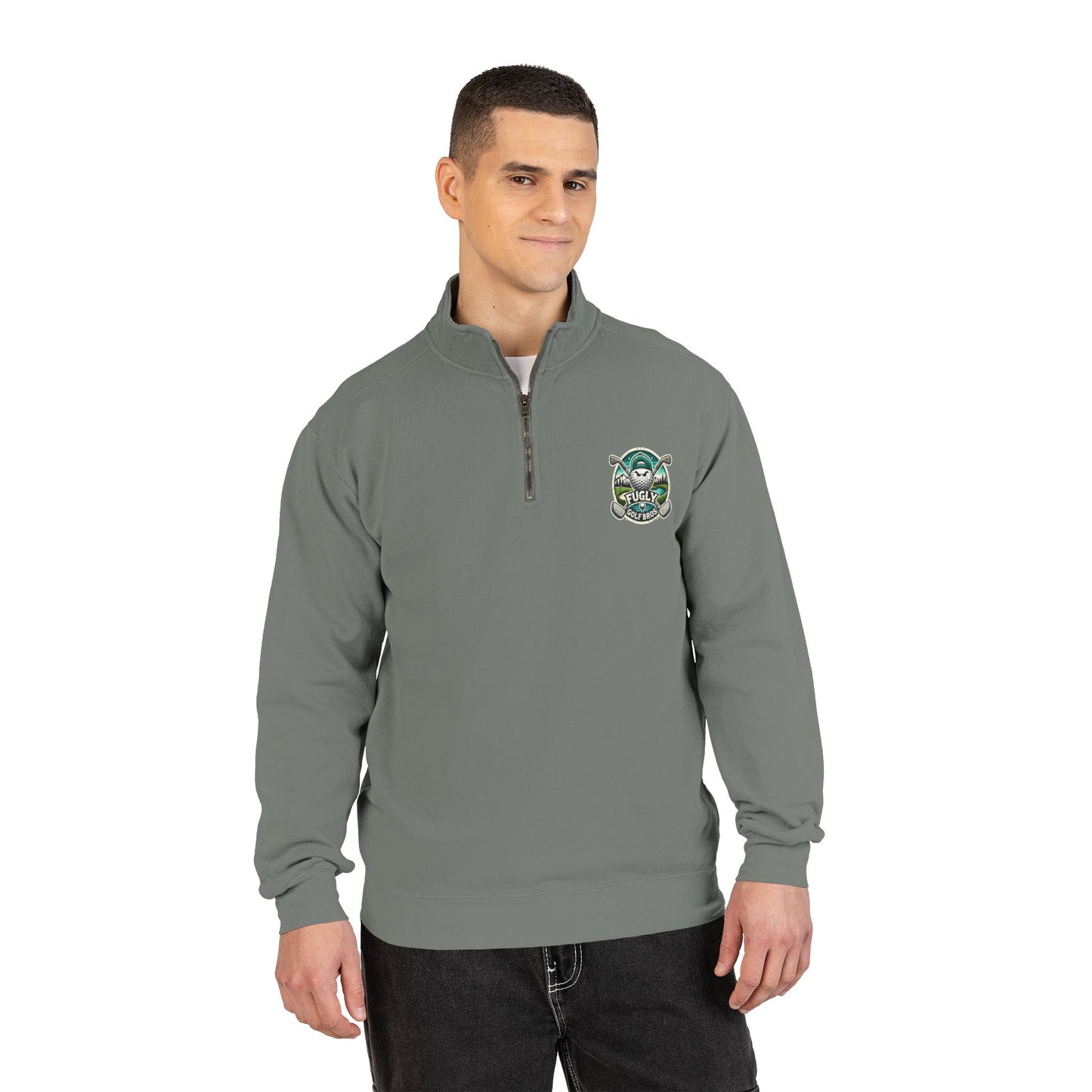 Turtle Crewneck Quarter‑Zip Sweatshirt — Vintage Green Coastal Graphic
