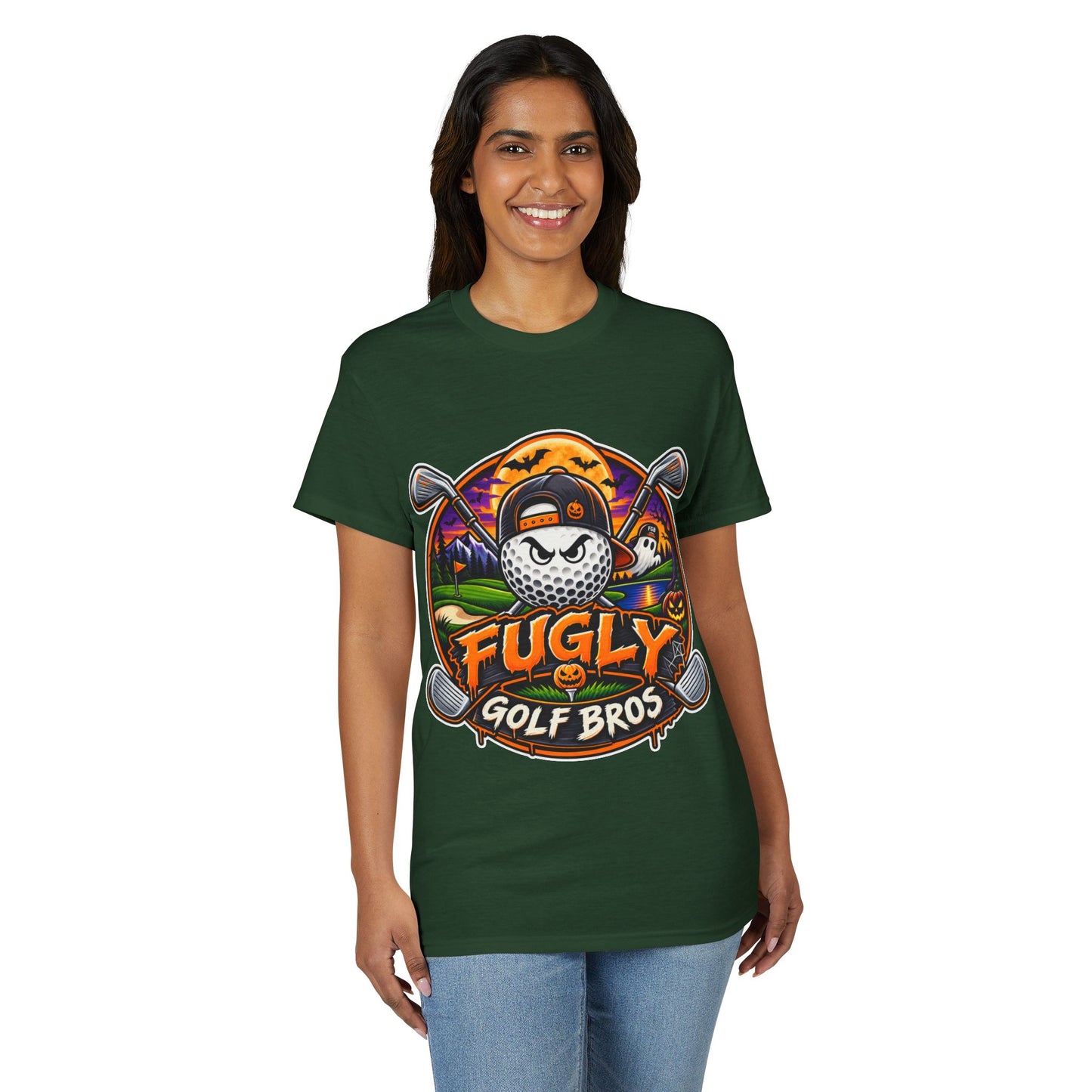 Fugly Golf Bros Graphic T-Shirt — Halloween Golf Skull Design