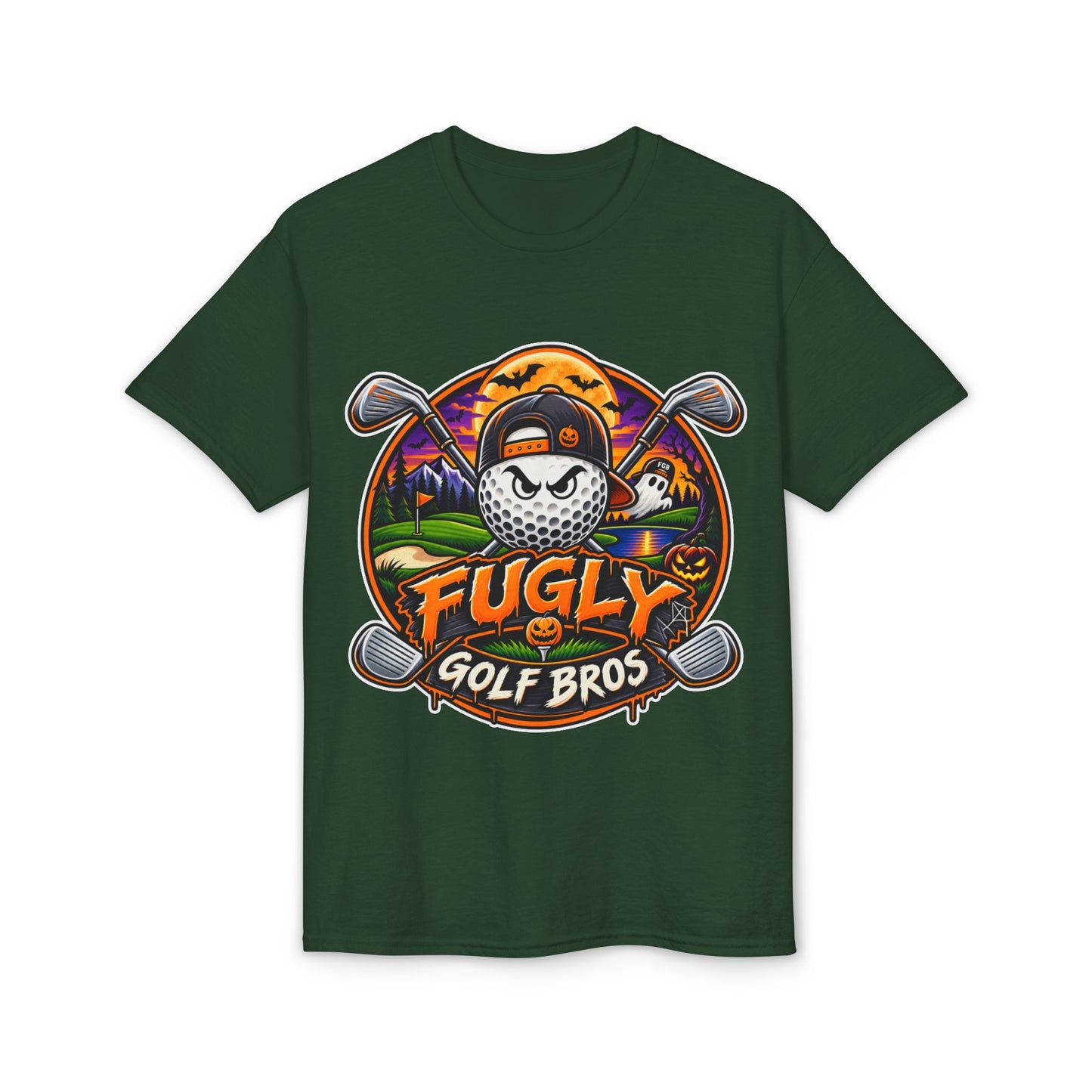 Fugly Golf Bros Graphic T-Shirt — Halloween Golf Skull Design