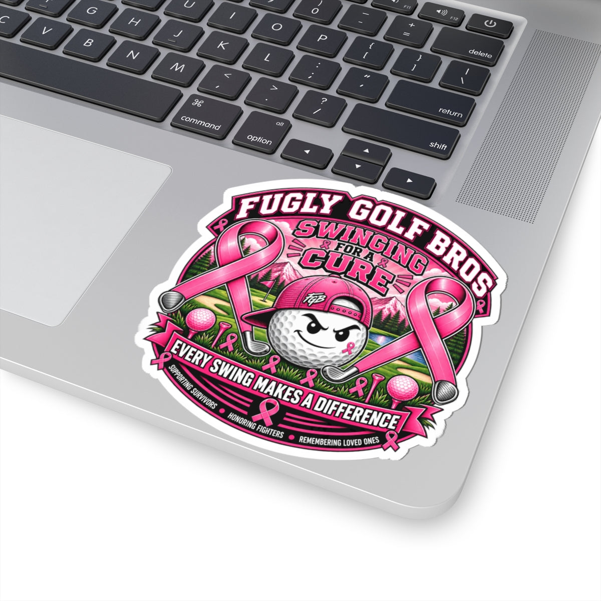 Breast Cancer Awareness Golf Sticker — "Fugly Golf Bros: Swinging for a Cure" Kiss-Cut