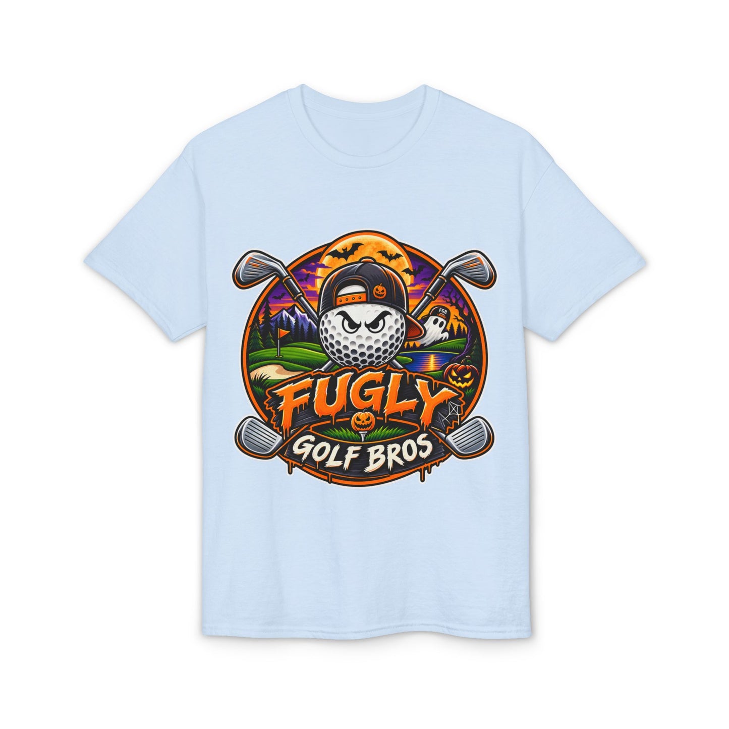 Fugly Golf Bros Graphic T-Shirt — Halloween Golf Skull Design