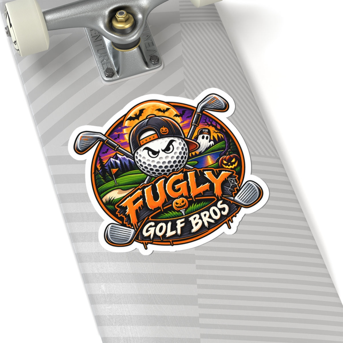 Fugly Golf Bros Halloween Sticker — Funny Golf Ball Logo Kiss-Cut Decal
