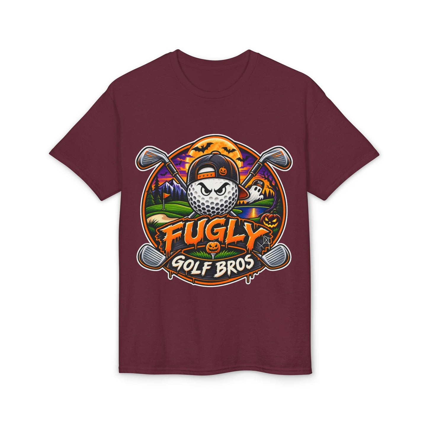 Fugly Golf Bros Graphic T-Shirt — Halloween Golf Skull Design