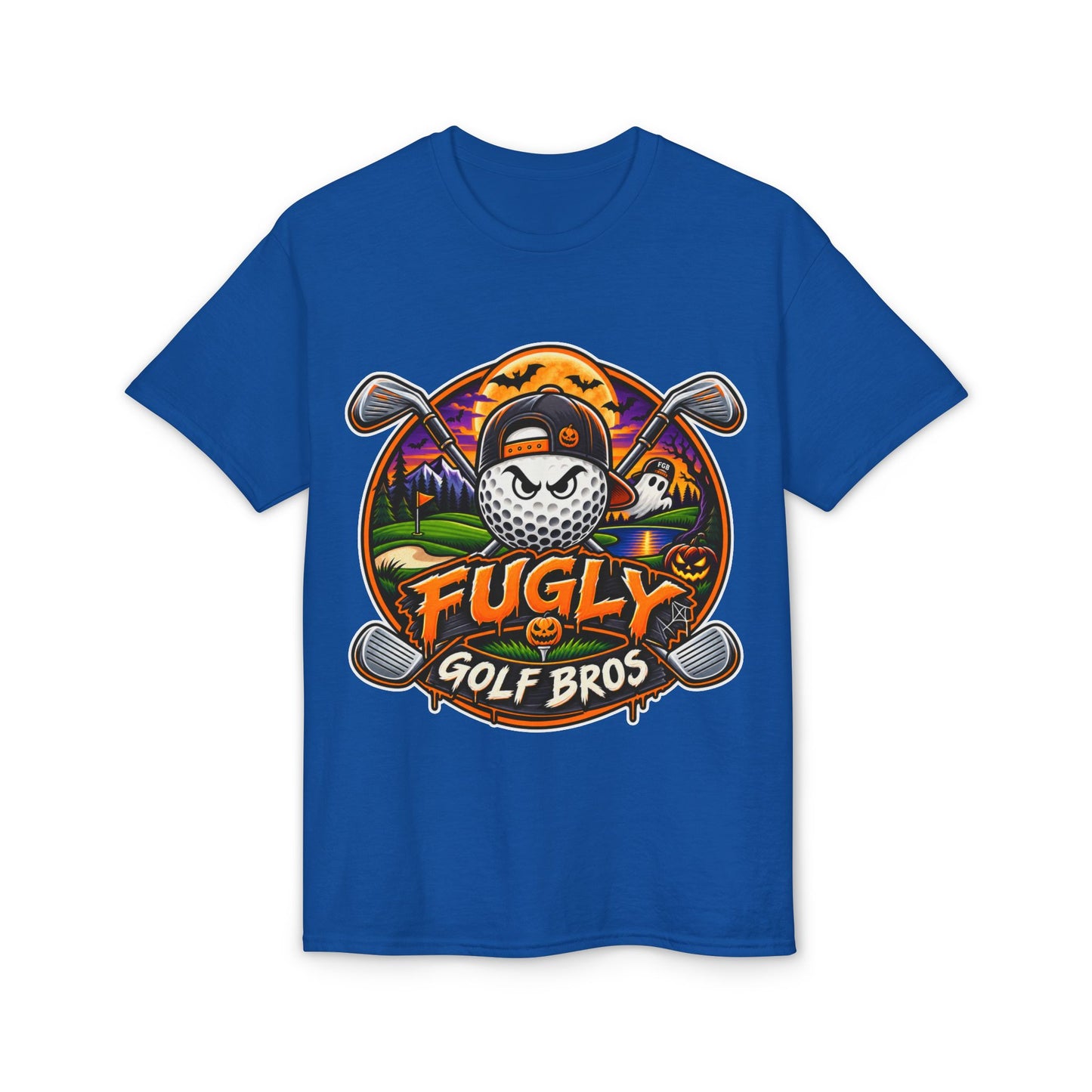 Fugly Golf Bros Graphic T-Shirt — Halloween Golf Skull Design