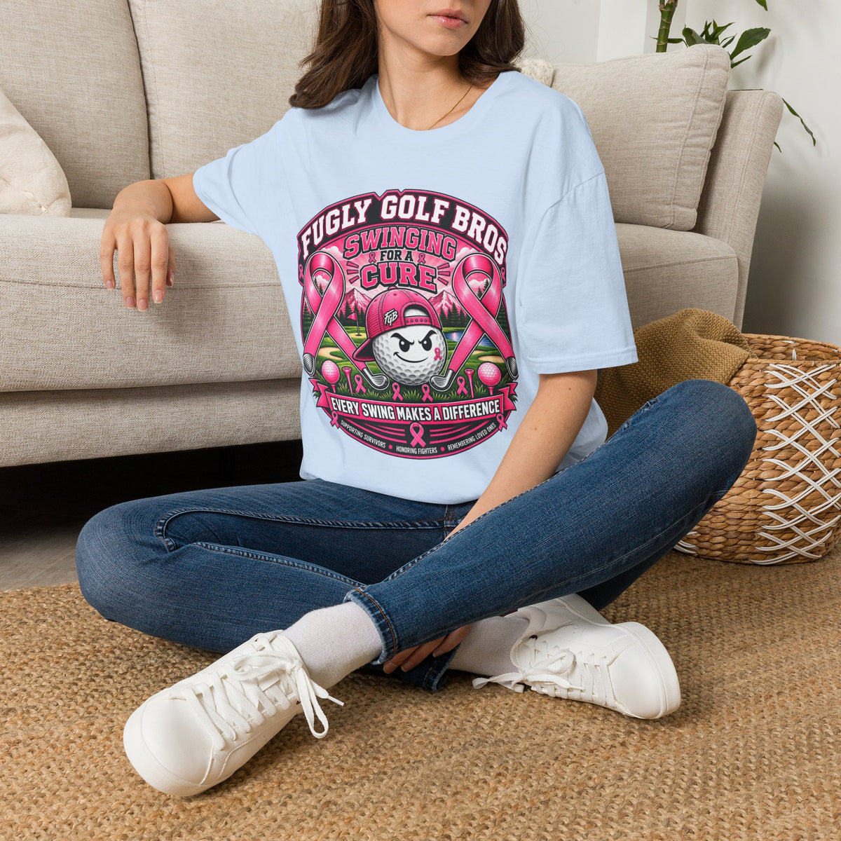Swinging for a Cure Golf T-Shirt — Fugly Golf Bros Breast Cancer Awareness