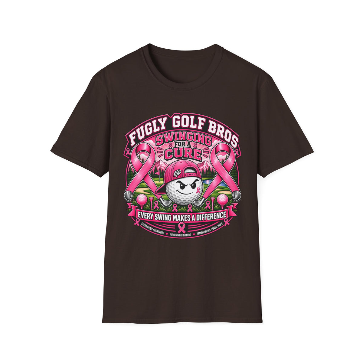 Swinging for a Cure Golf T-Shirt — Fugly Golf Bros Breast Cancer Awareness