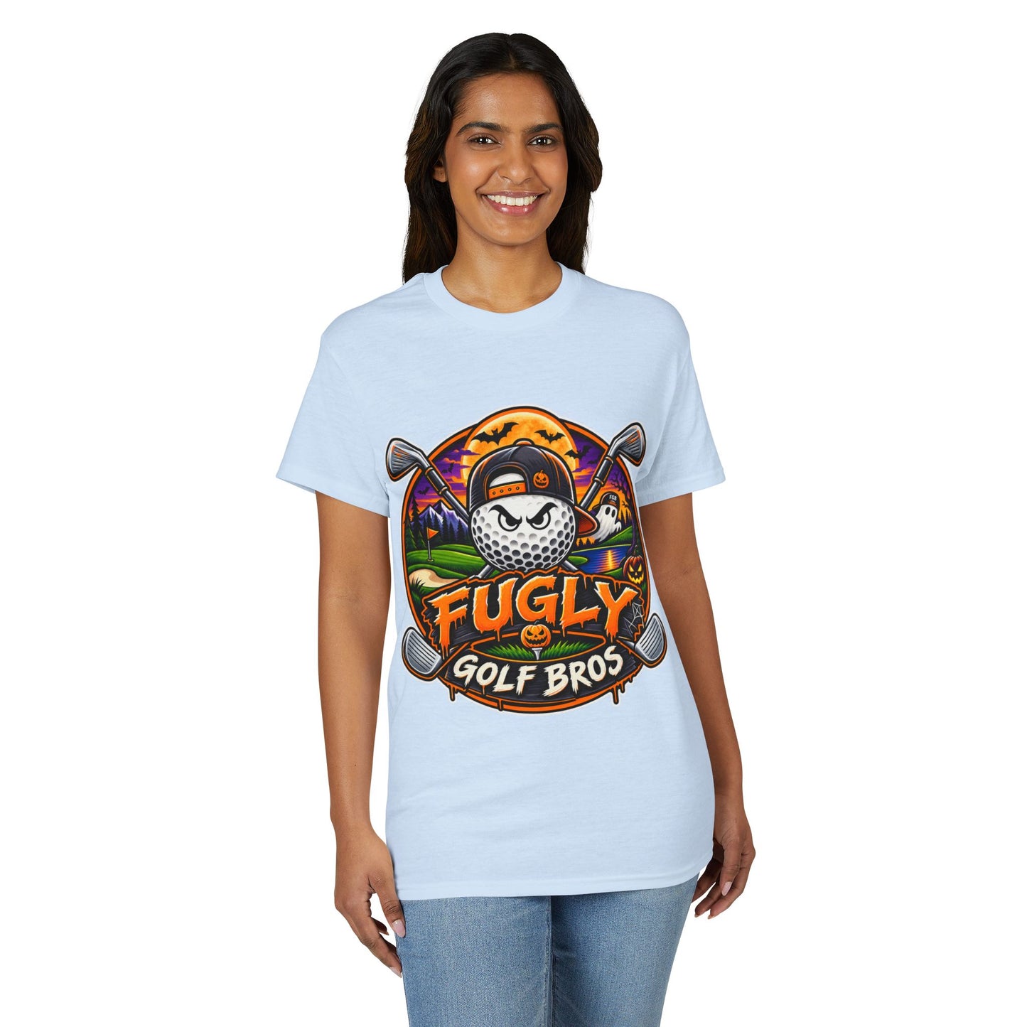 Fugly Golf Bros Graphic T-Shirt — Halloween Golf Skull Design