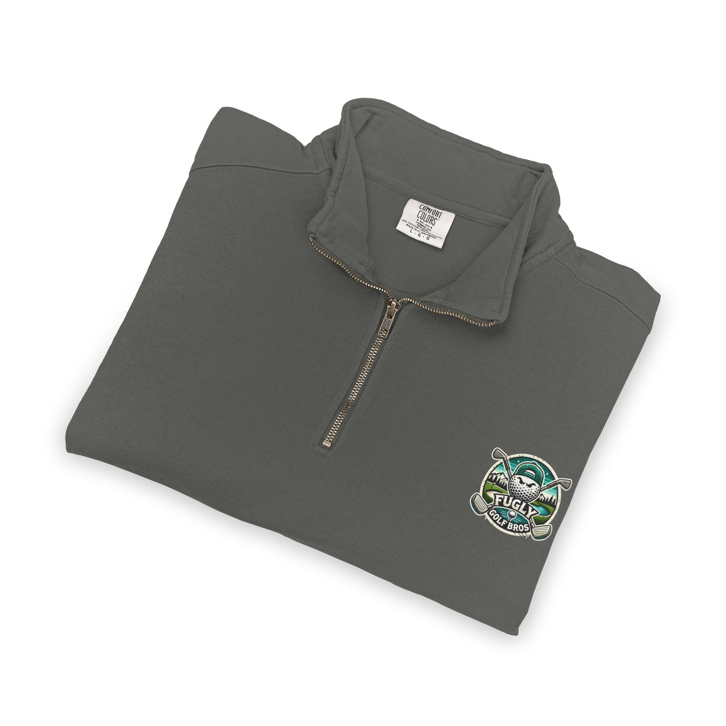Quarter-Zip Sweatshirt — Retro Green 'Cursed Crew' Patch Design