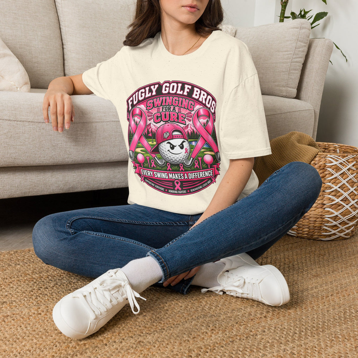 Swinging for a Cure Golf T-Shirt — Fugly Golf Bros Breast Cancer Awareness