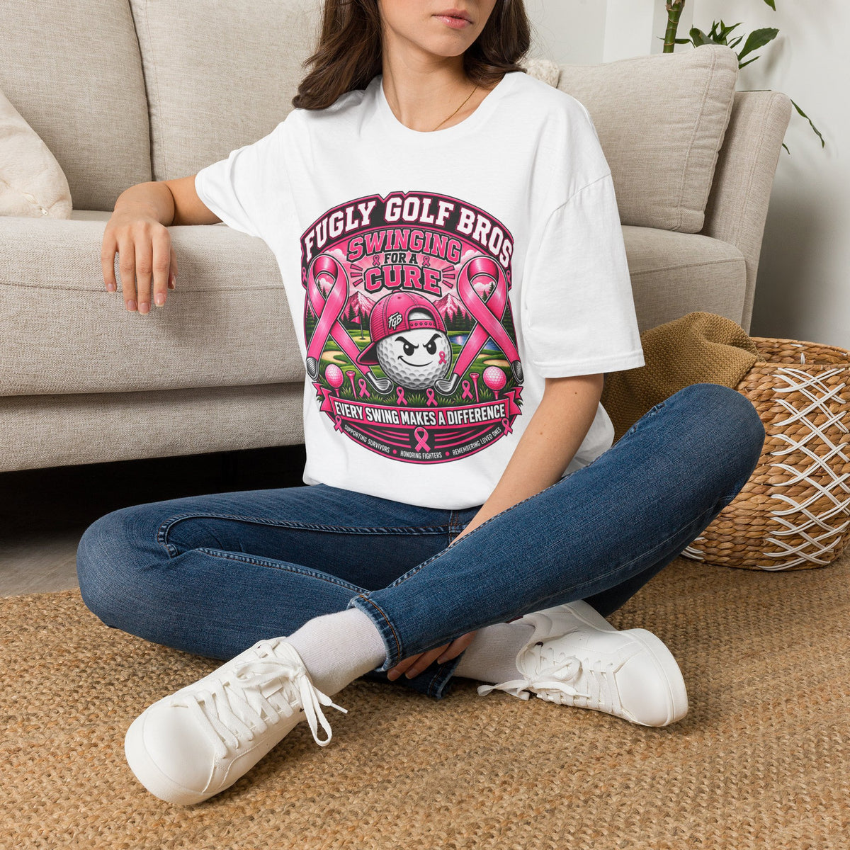 Swinging for a Cure Golf T-Shirt — Fugly Golf Bros Breast Cancer Awareness