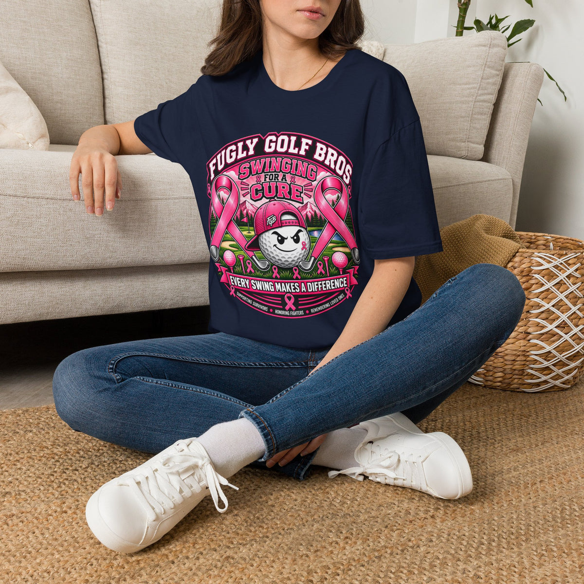 Swinging for a Cure Golf T-Shirt — Fugly Golf Bros Breast Cancer Awareness