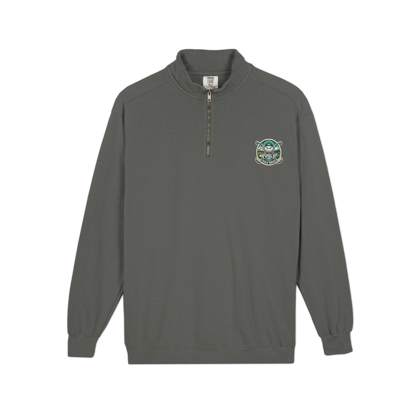 Quarter-Zip Sweatshirt — Retro Green 'Cursed Crew' Patch Design