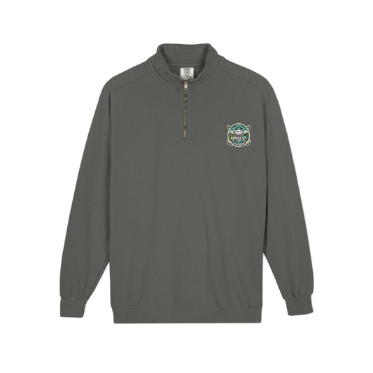 Quarter-Zip Sweatshirt — Retro Green 'Cursed Crew' Patch Design