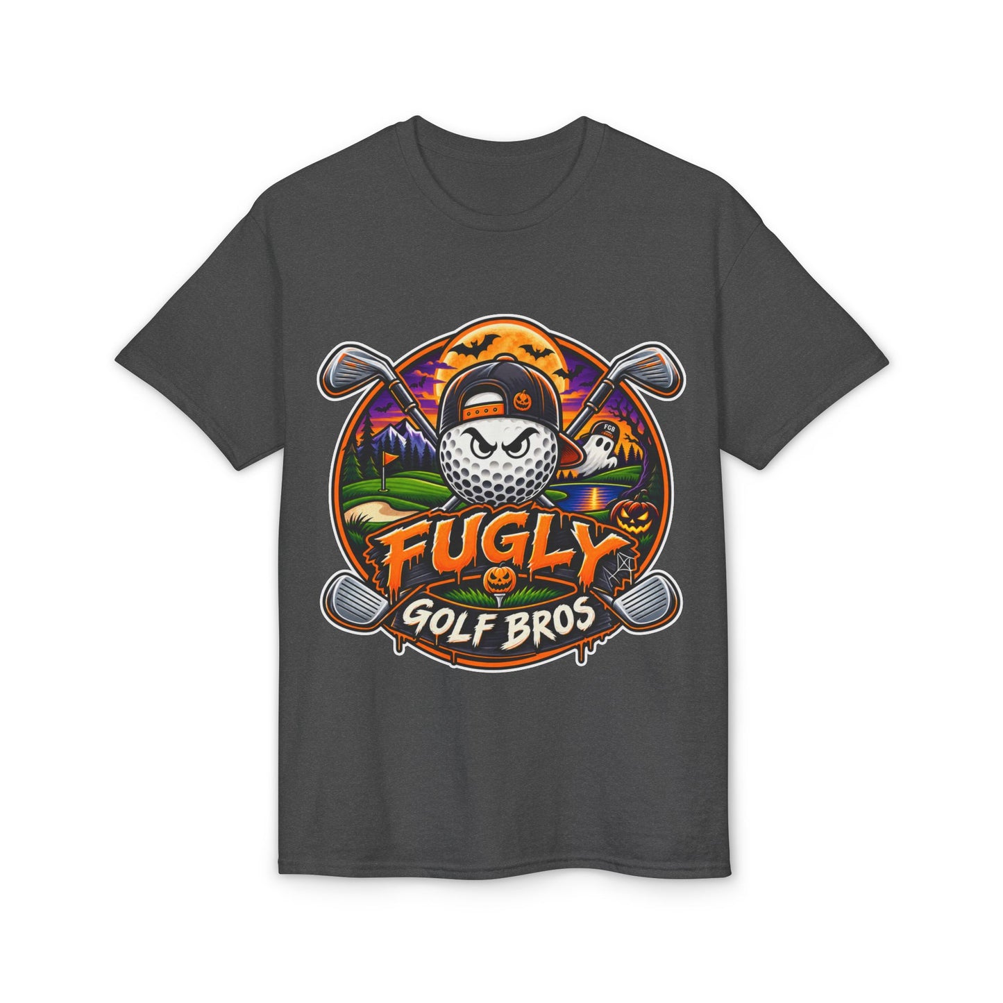 Fugly Golf Bros Graphic T-Shirt — Halloween Golf Skull Design