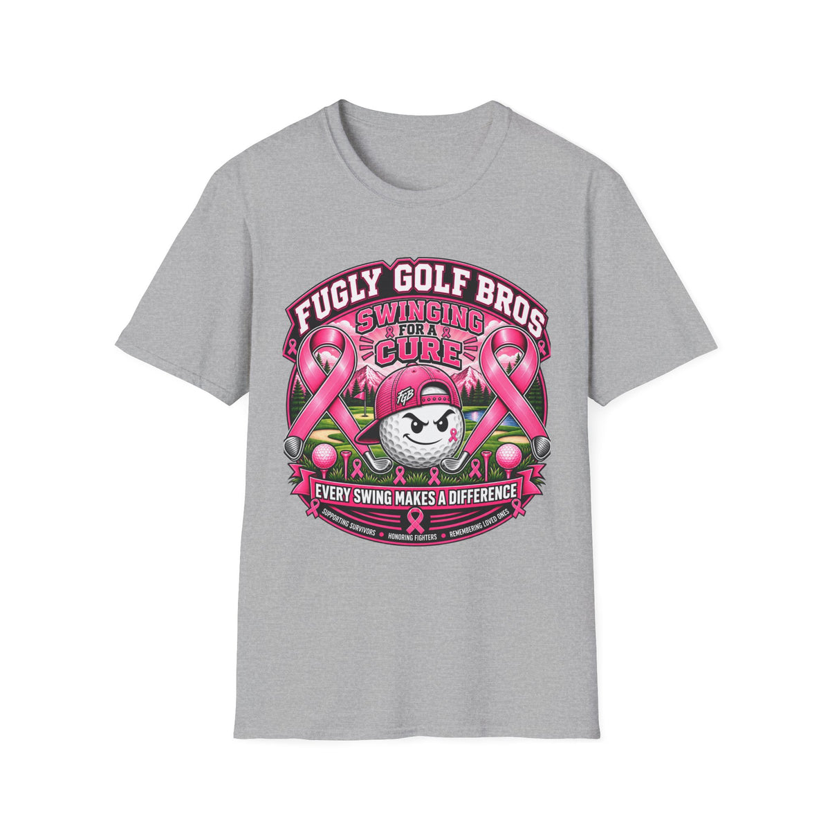 Swinging for a Cure Golf T-Shirt — Fugly Golf Bros Breast Cancer Awareness