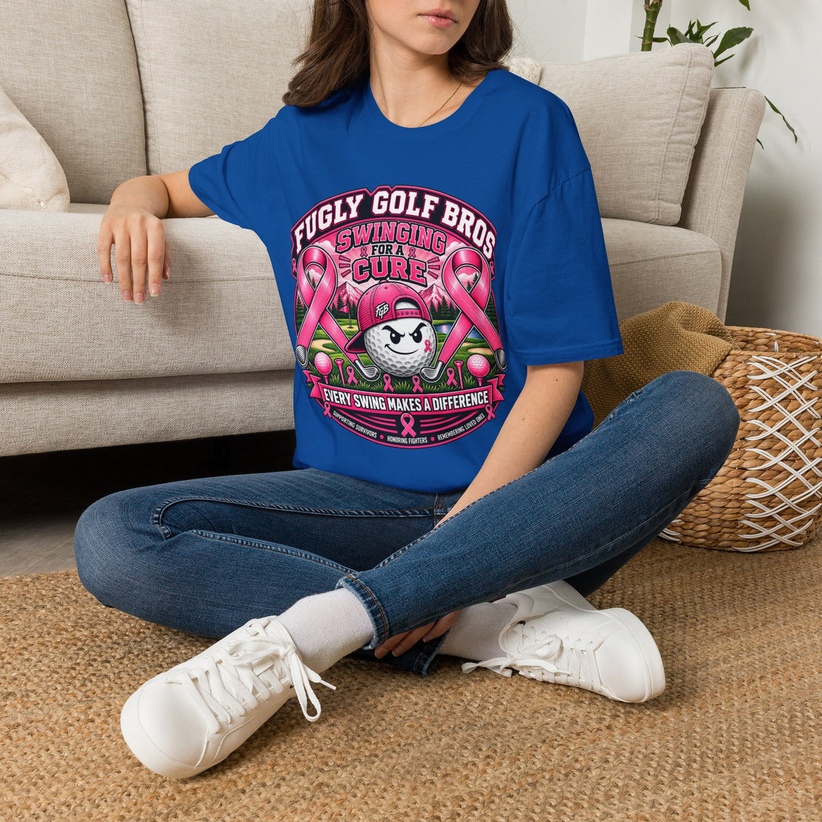 Swinging for a Cure Golf T-Shirt — Fugly Golf Bros Breast Cancer Awareness