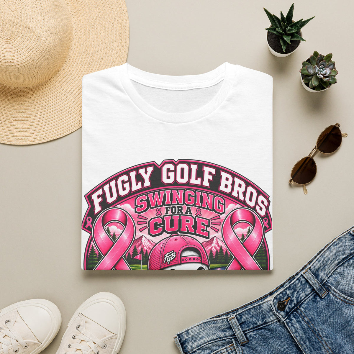 Swinging for a Cure Golf T-Shirt — Fugly Golf Bros Breast Cancer Awareness