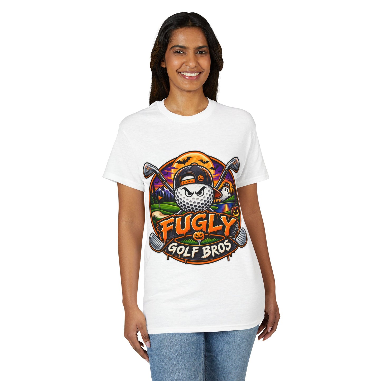 Fugly Golf Bros Graphic T-Shirt — Halloween Golf Skull Design