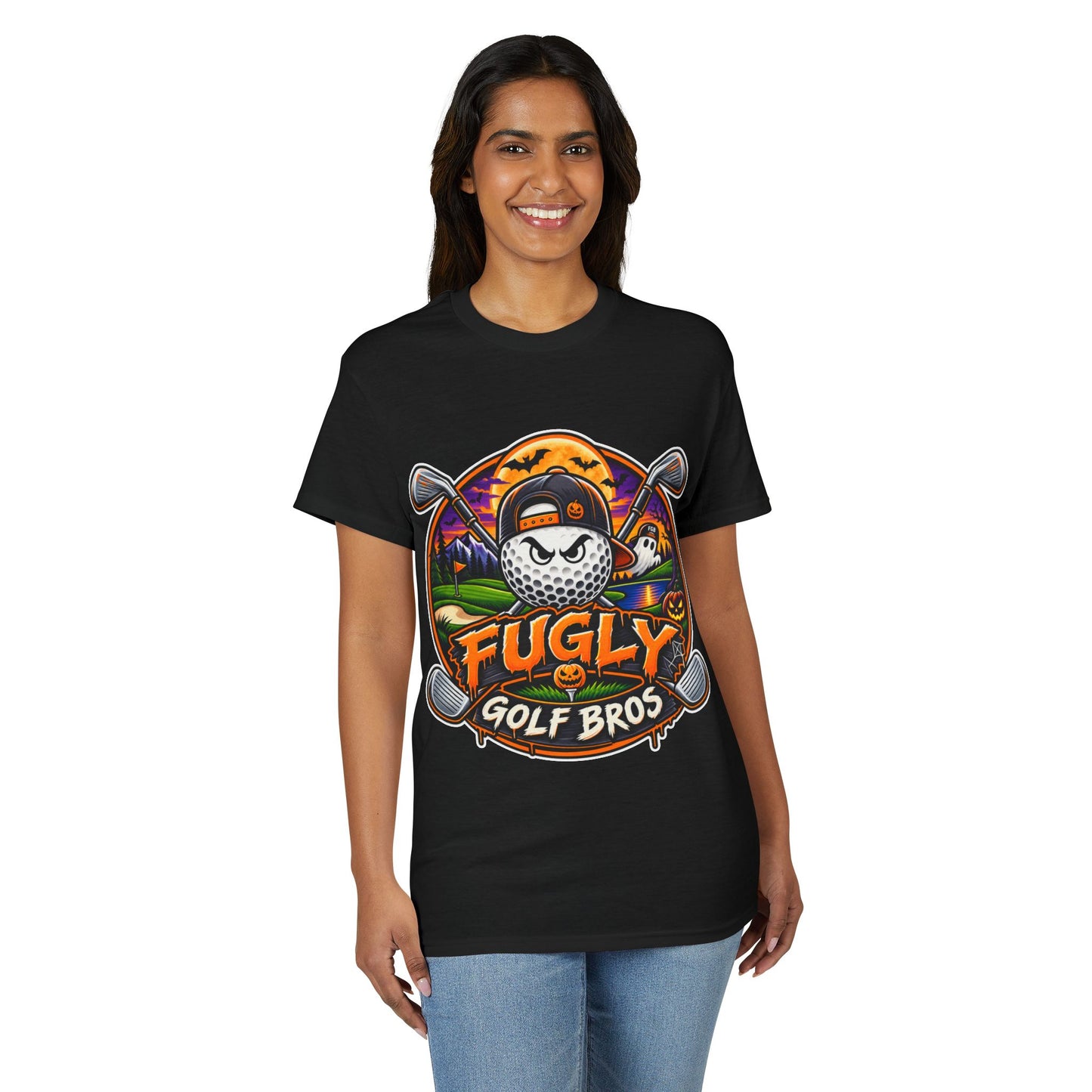 Fugly Golf Bros Graphic T-Shirt — Halloween Golf Skull Design