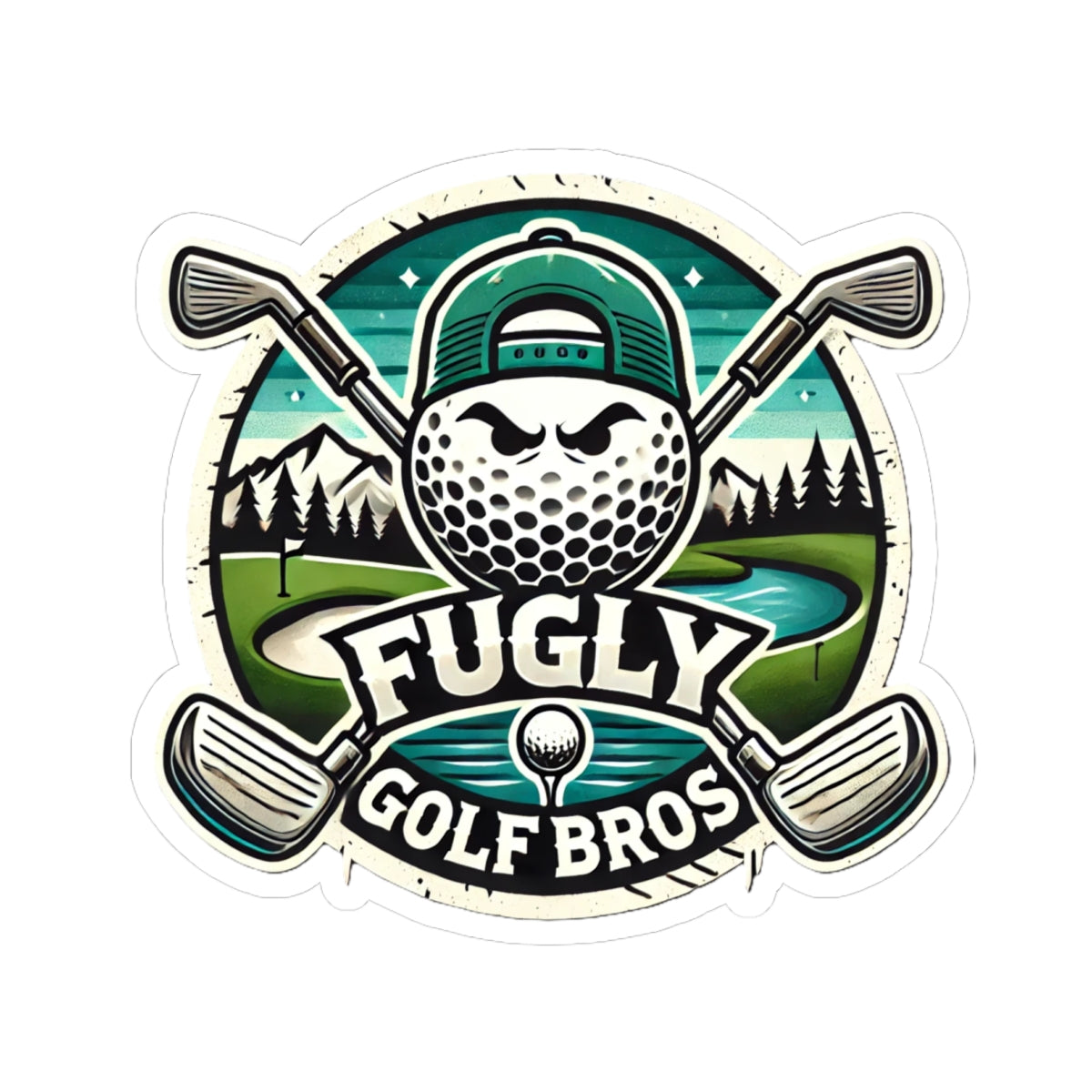 Fugly Golf Bros Sticker — Retro Golf Ball Logo Kiss-Cut Sticker
