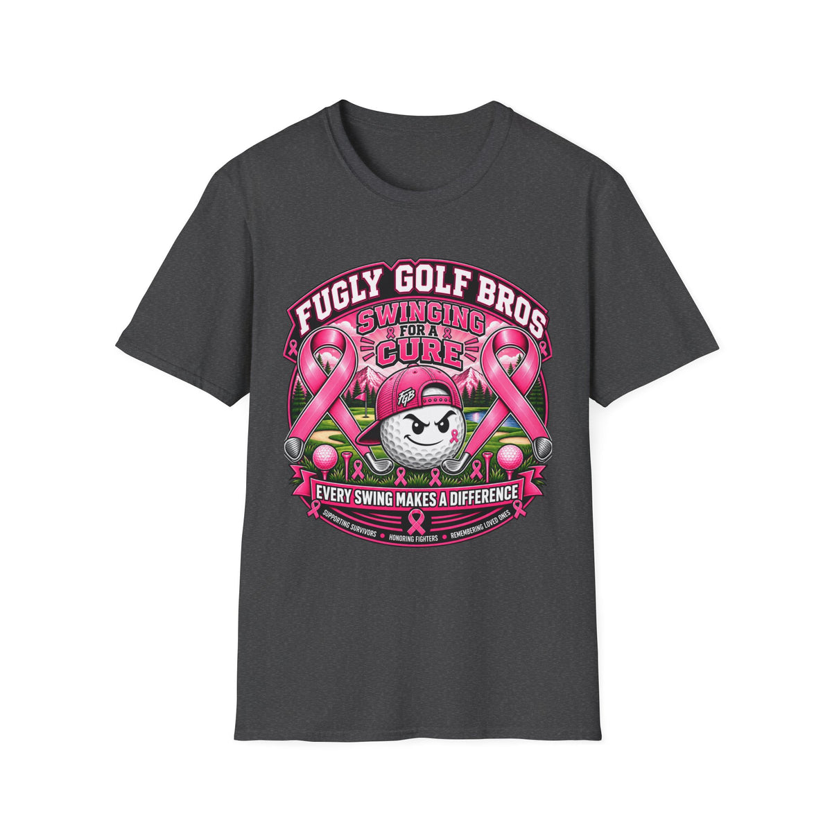 Swinging for a Cure Golf T-Shirt — Fugly Golf Bros Breast Cancer Awareness