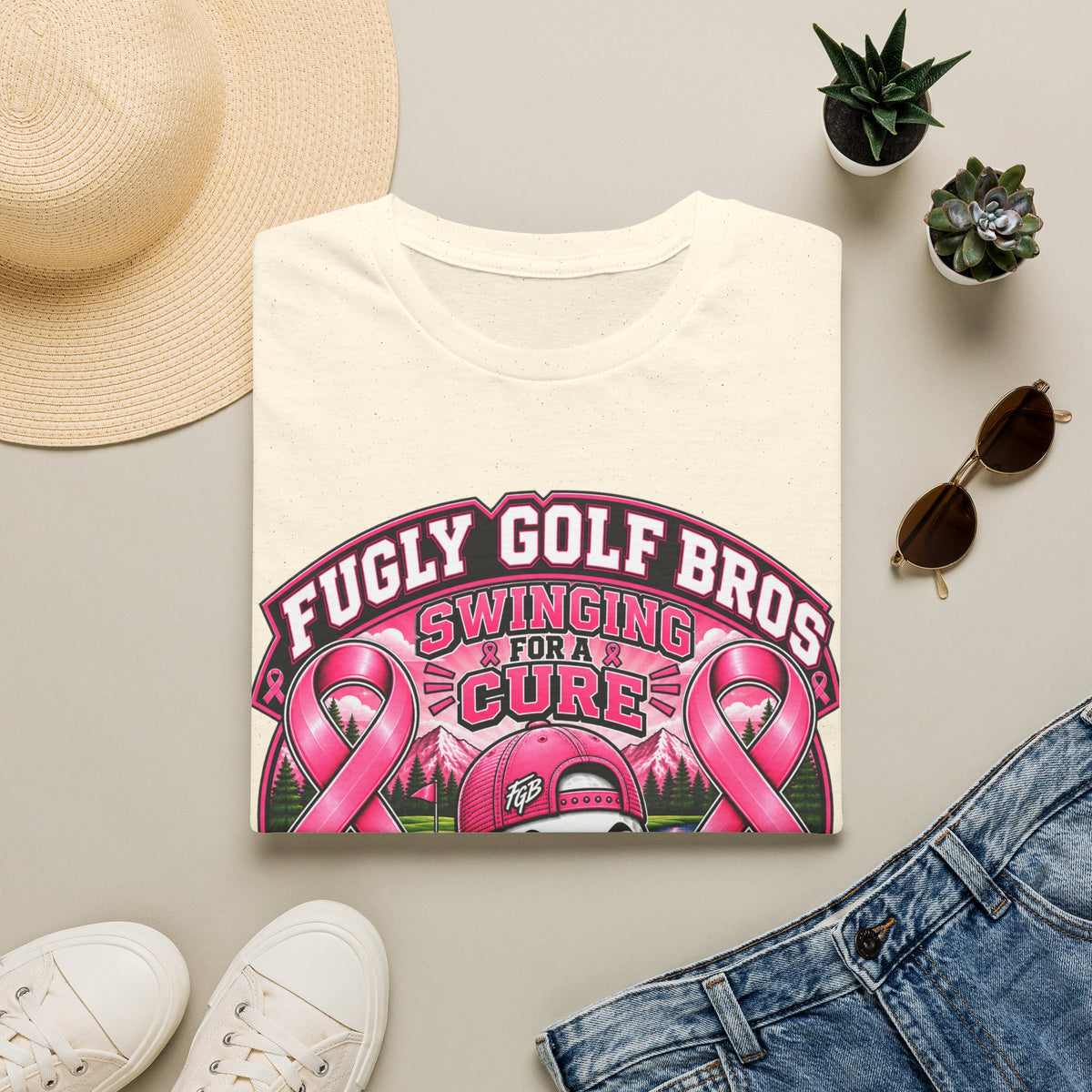 Swinging for a Cure Golf T-Shirt — Fugly Golf Bros Breast Cancer Awareness