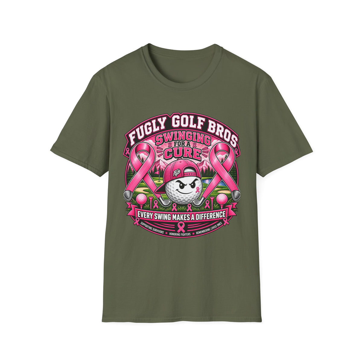 Swinging for a Cure Golf T-Shirt — Fugly Golf Bros Breast Cancer Awareness