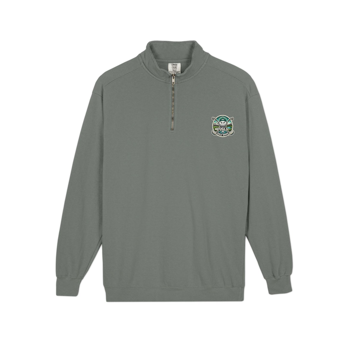 Quarter-Zip Sweatshirt — Retro Green 'Cursed Crew' Patch Design