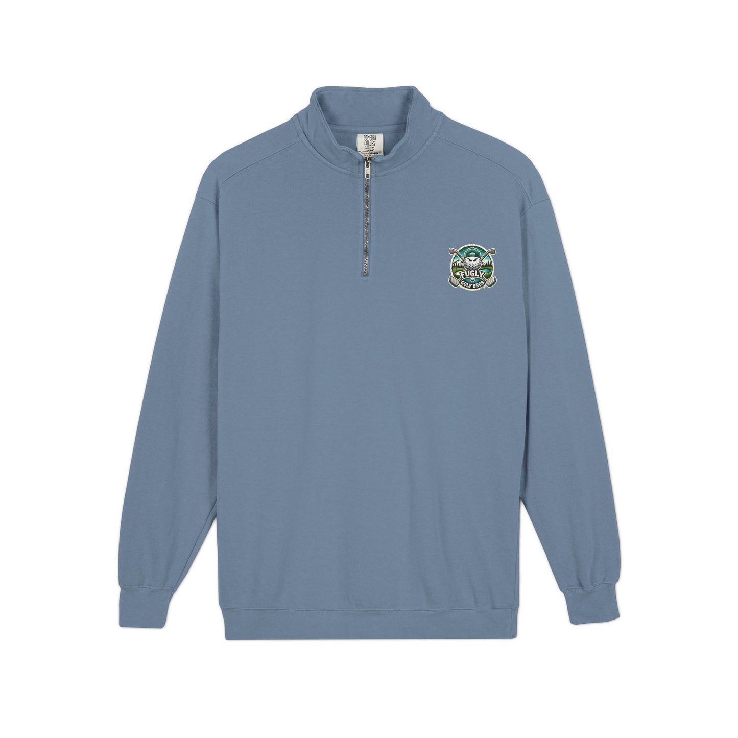 Quarter-Zip Sweatshirt — Retro Green 'Cursed Crew' Patch Design