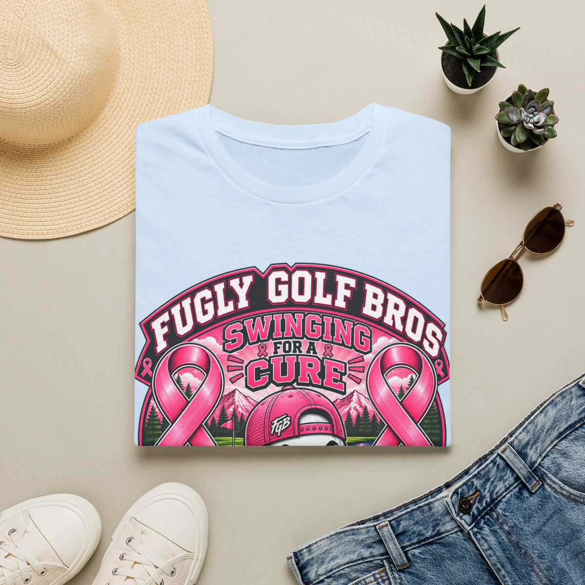 Swinging for a Cure Golf T-Shirt — Fugly Golf Bros Breast Cancer Awareness