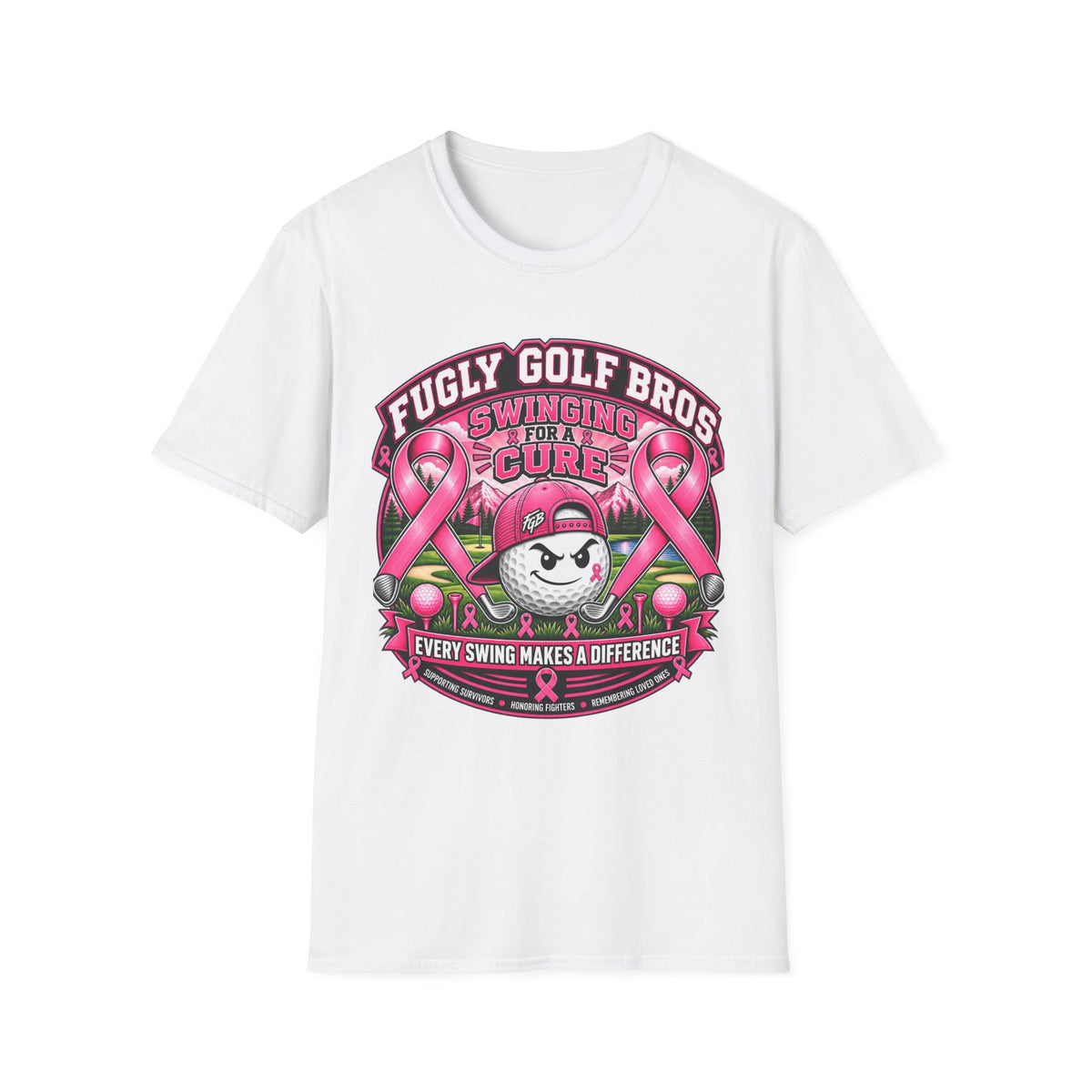 Swinging for a Cure Golf T-Shirt — Fugly Golf Bros Breast Cancer Awareness