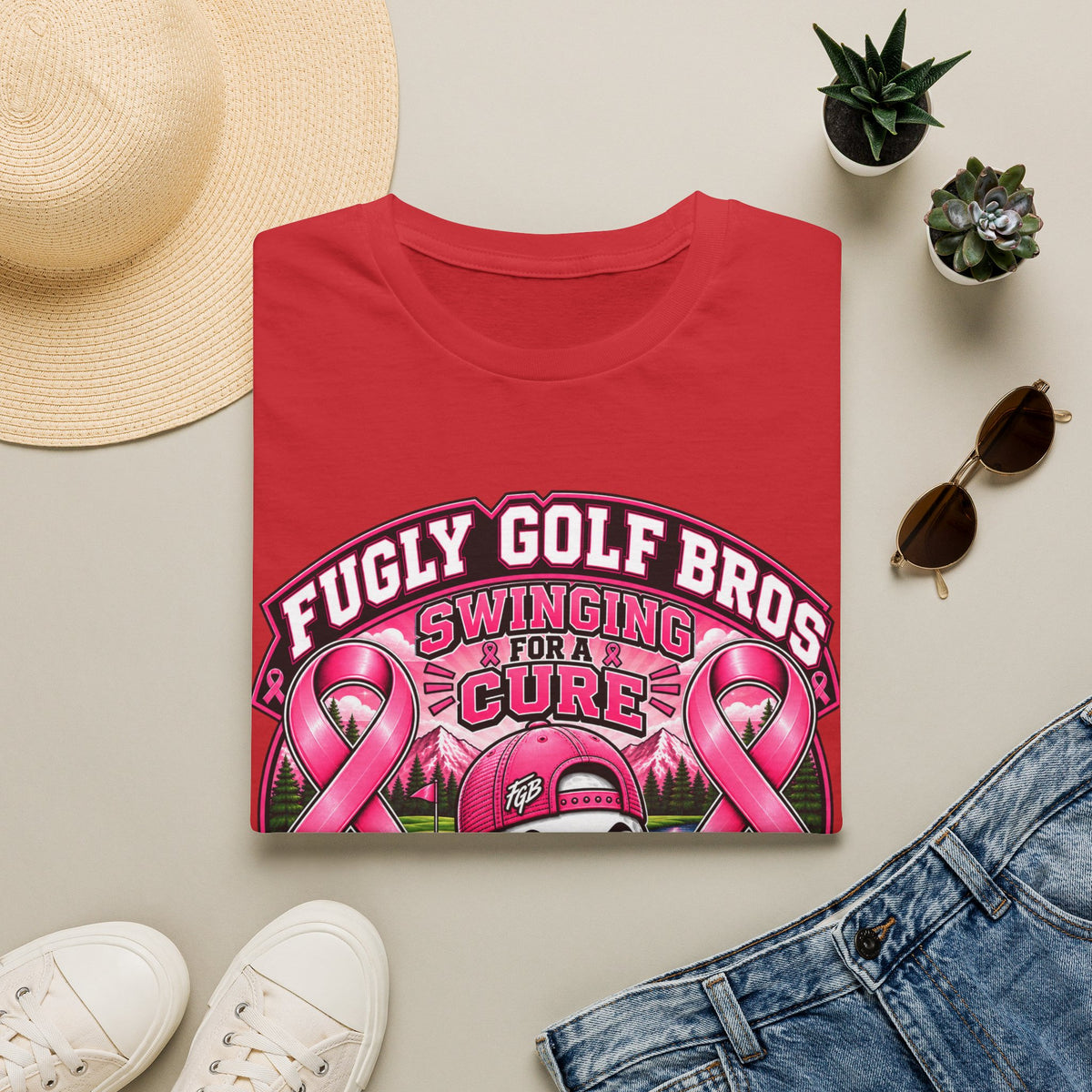 Swinging for a Cure Golf T-Shirt — Fugly Golf Bros Breast Cancer Awareness