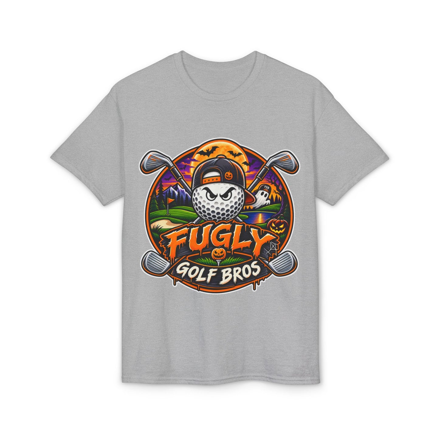 Fugly Golf Bros Graphic T-Shirt — Halloween Golf Skull Design