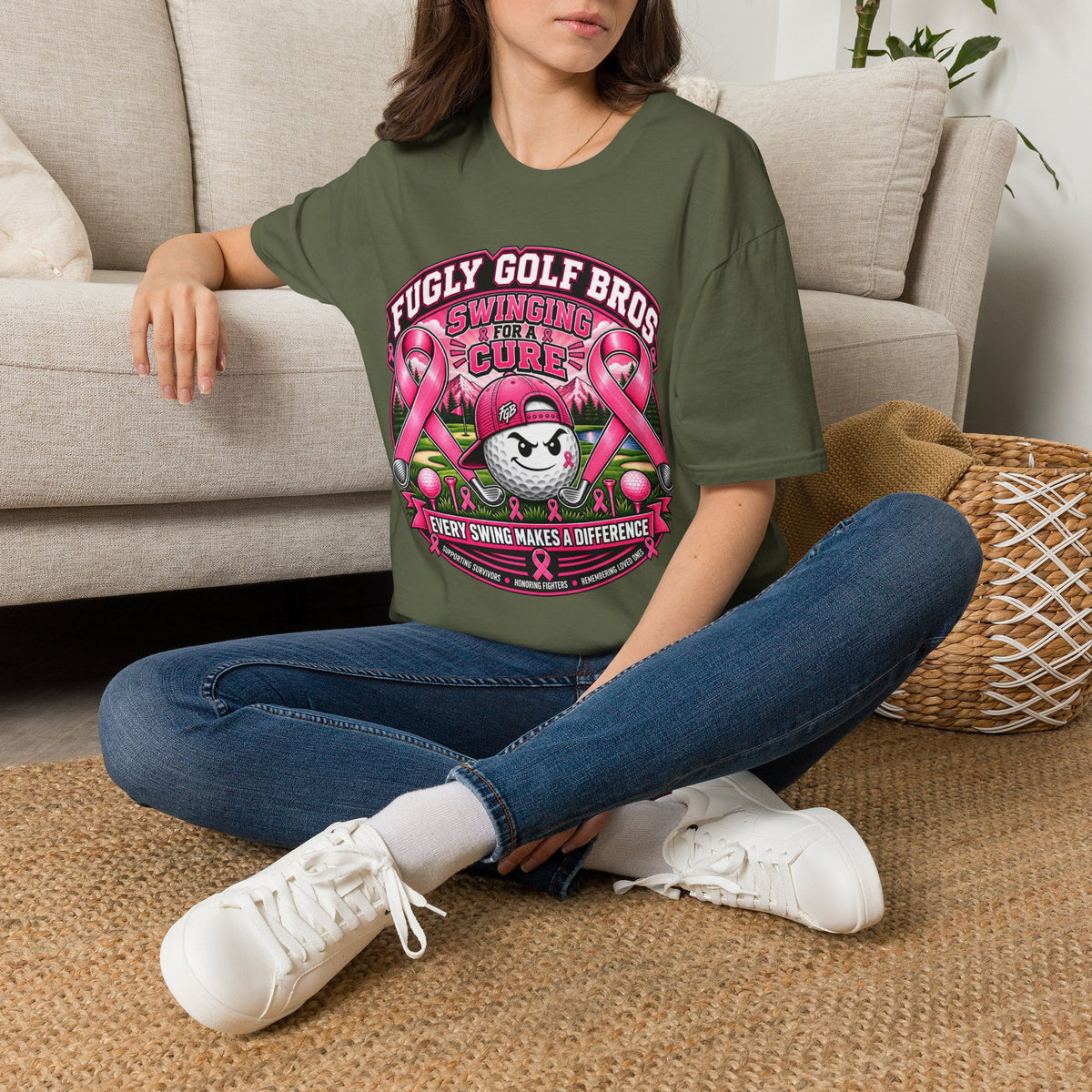 Swinging for a Cure Golf T-Shirt — Fugly Golf Bros Breast Cancer Awareness