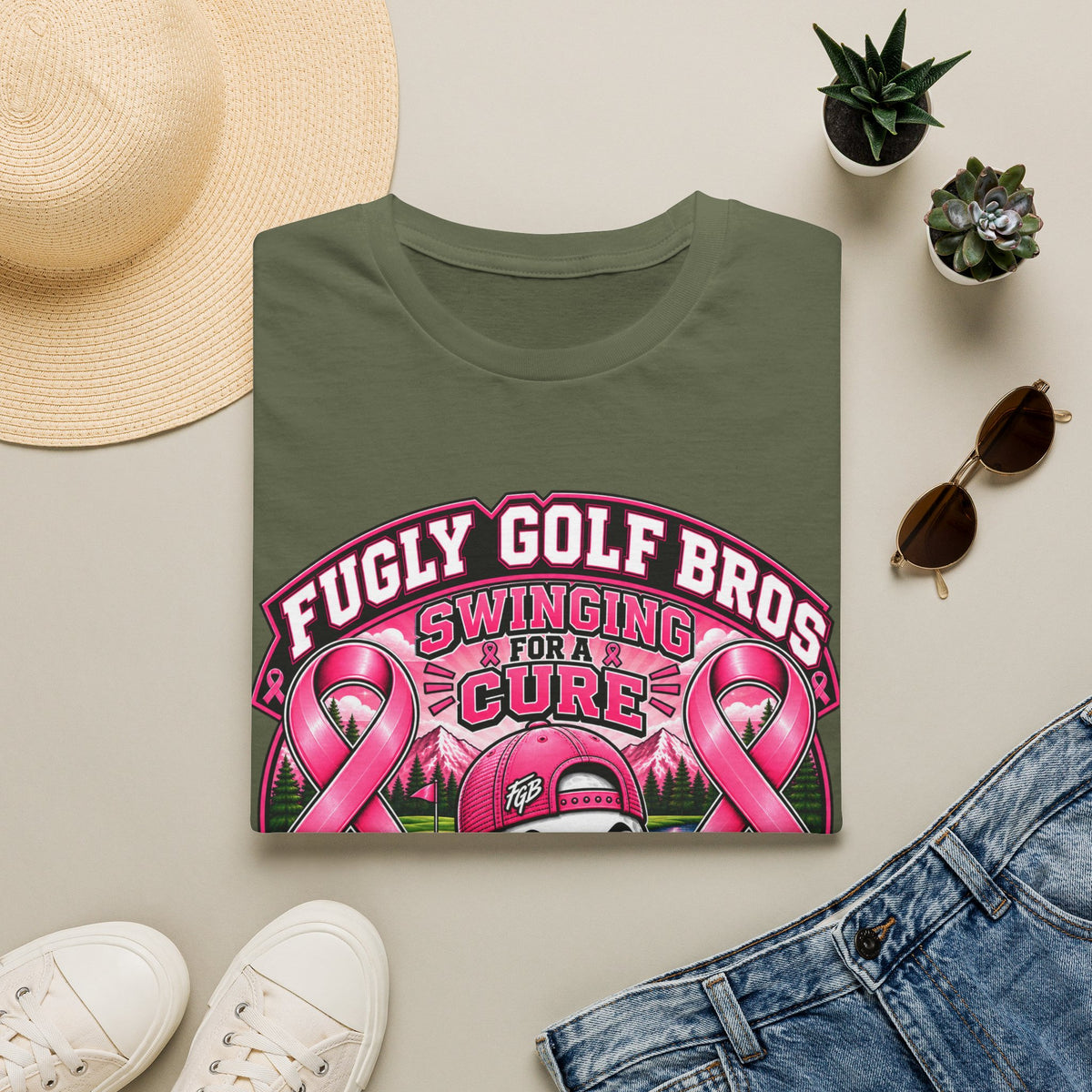 Swinging for a Cure Golf T-Shirt — Fugly Golf Bros Breast Cancer Awareness